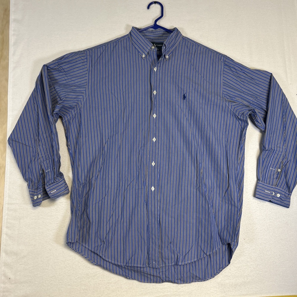 Ralph Lauren Shirt Mens 17 XL Blue Vintage Stripe Long Sleeve Classic Fit Preppy